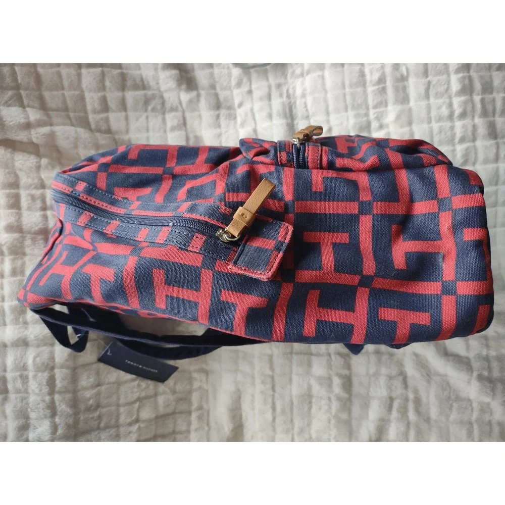 Tommy Hilfiger Backpack Red Navy Geometric Logo Print‎